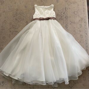 Maxi Length Flower Girl Dress Floral Bow Cream Mauve Button Detail Eden Princess